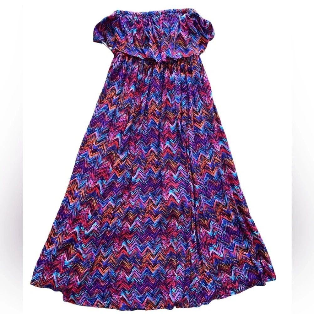 Torrid Challis Strapless Chevron Print Ruffle Maxi Dress Boho Women’s Size 0 New